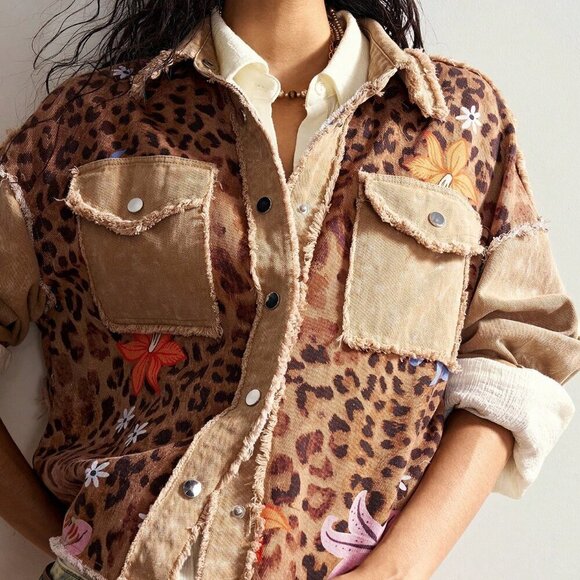 Brown Casual Women's Boho Leopard floral Print Jacket - Picture 5 of 7